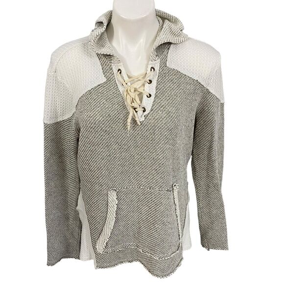 Daytrip Sweater Womens Size Medium Hooded Lattice Knit Athleisure Distressed - Picture 6 of 13